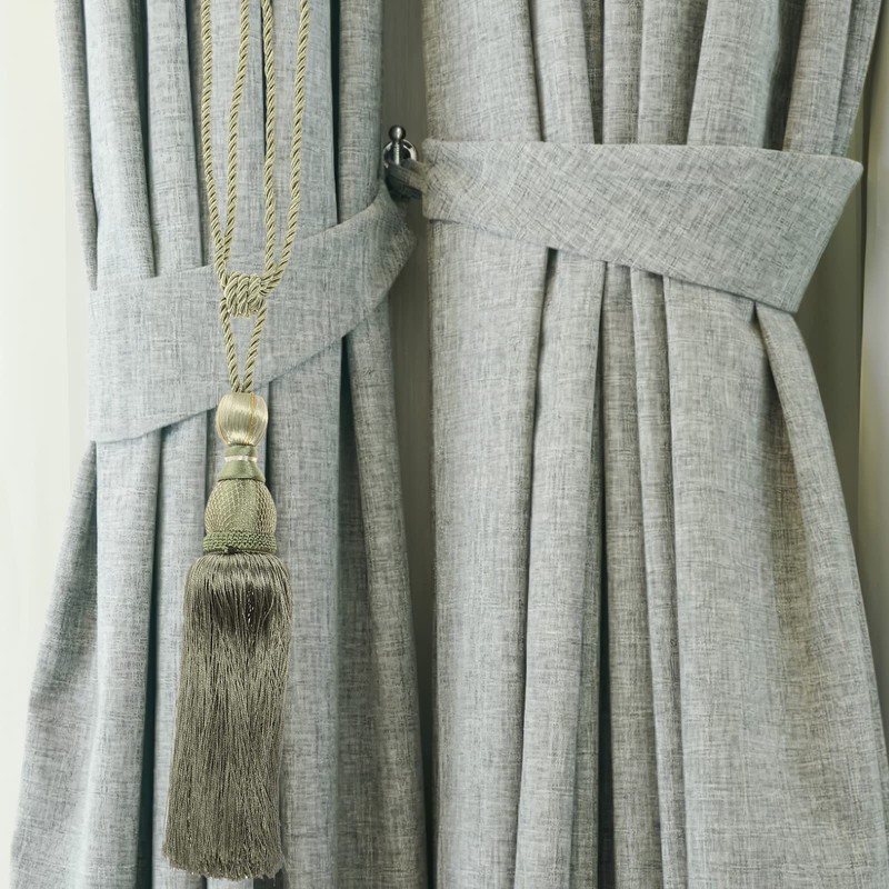 Pack of 2 Curtain Tiebacks Green, Decorative Tiebacks with Tassels,