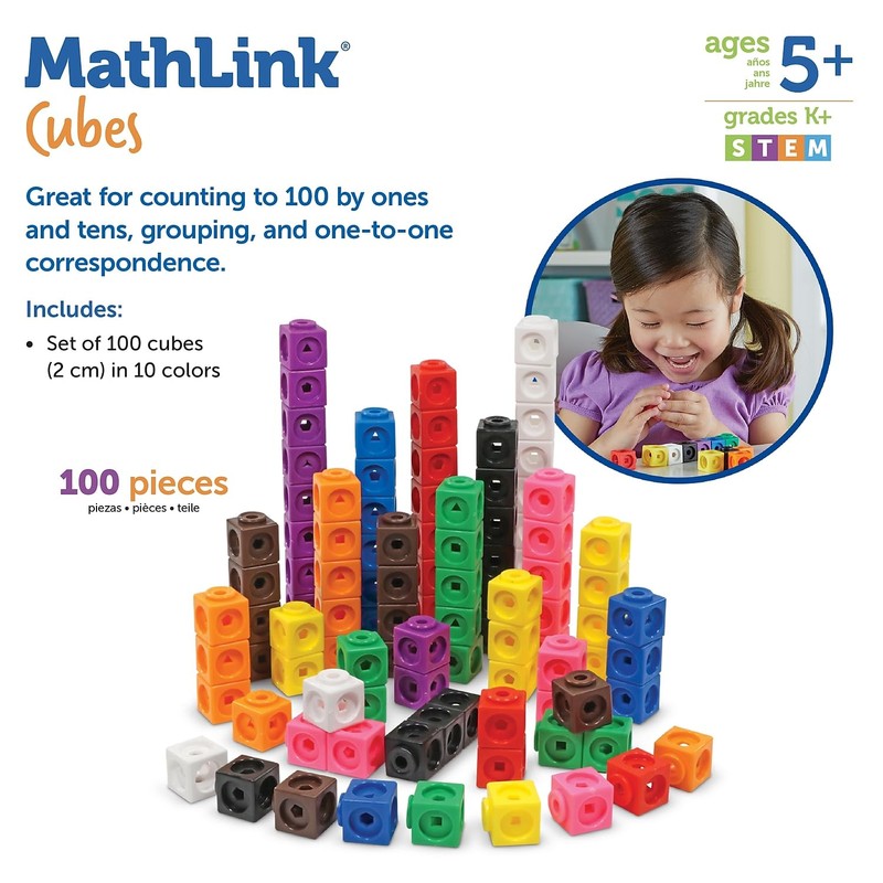 Learning Resources MathLink Cubes - Set of 100 Cubes, Ages
