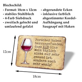 Forscher haben herausgefunden – Funny Wine Saying for Wine Connoisseurs – Retro Decorative Metal Sign with Cord and Suction Cup – Side Dish for Wine Gift Set – Decoration Wine Cellar Wine Bar – 18 x