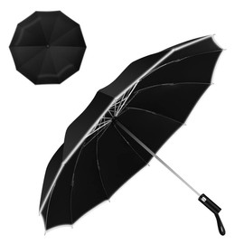 Windproof Folding Umbrella with LED Light, Lively Life [210T 105 x 60 cm] Inverted Umbrella with Teflon Coating and Reflective Strip, 10 Reinforced Ribs, Travel Compact Umbrella for Men and Women, black
