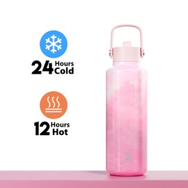Women Water Bottle with Straw for Sports: 532ml Stainless Steel Insulated Water Bottle - BPA-Free - Carry Loop - Leakproof for Home Office Work - Girlfriend Wife Mom, Peony