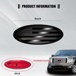 HHLOU 2 Pieces 9 Inch Replacement Emblem,American Black Flag Front Grill Rear Tailgate Oval Badge Compatible with F150,F250,F350,Edge,Explorer,Ranger.(9"X3.5")