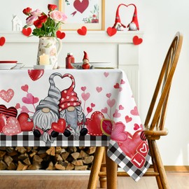 Horaldaily Valentine Tablecloth 60×120 Inch Rectangle, Gnomes Truck Black Buffalo Plaid Washable Table Cover for Party Picnic Dinner Decor