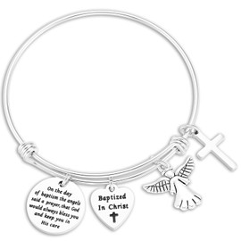 Kivosliviz Baptism Bracelet for Women Adult Baptism Gift Baptized Bracelet for Teen Girl, Medium, Zinc Stainless Steel, sandstone