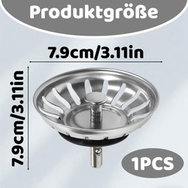 PcvGef Sink Plug, Universal Drain Strainer for Kitchen Sink, 79 mm Stainless Steel Strainer Basket with Drain Plug, Durable Sink Replacement Part for Blanco and Franke Sink