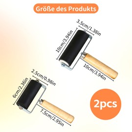 LBJFYHJN 2er Gummiwalze Linolwalze Strukturwalze mit Holzgriff Schwarze Andruckrolle für Drucktechniken, Stempeln, Basteln und künstlerische Projekte (10cm/6cm)