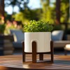 La Jolie Maison White Planter with Wood Stand, Large Ceramic