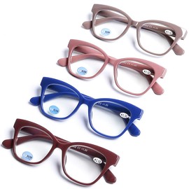 DOOViC 4-Pack Reading Glasses Blue Light Blocking Computer Readers Anti Eyestrain New Classic Style Spring Hinge Glasses for Women 1.5 Strength