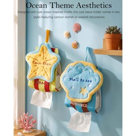 Hanging Tissue Holder with Detachable Hand Towel,Blue Shell