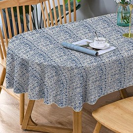 Bnejvif - Mantel ovalado a rayas, moderno, para interiores y exteriores, impermeable, sin arrugas, duradero, rayas azules, 152 x 213 cm