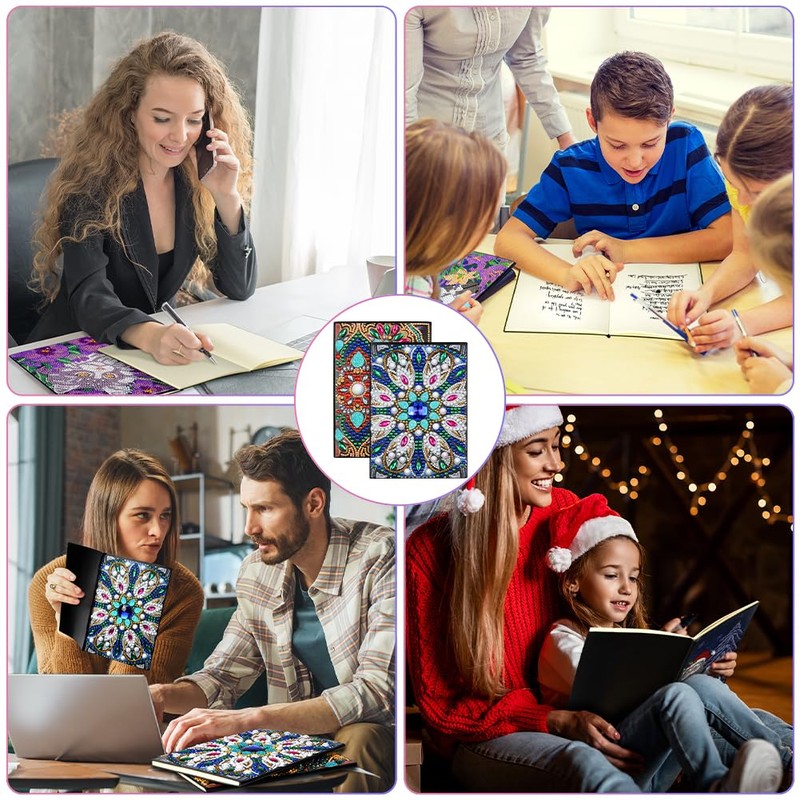 AUAUY 2 Diamond Art Notebook, A5 Mandala Blank Notebook Craft