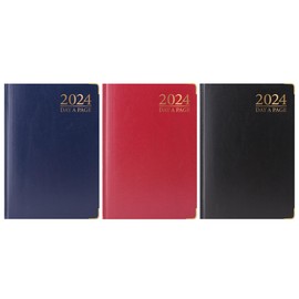 2024 A4 / A5 / A6 Day A Page DAP and Week To View WTV Diary Padded Hardback Gilt-Edge With Metal Corners For Student, Teacher, Home, Office, Business (A6 Week To View, Black)