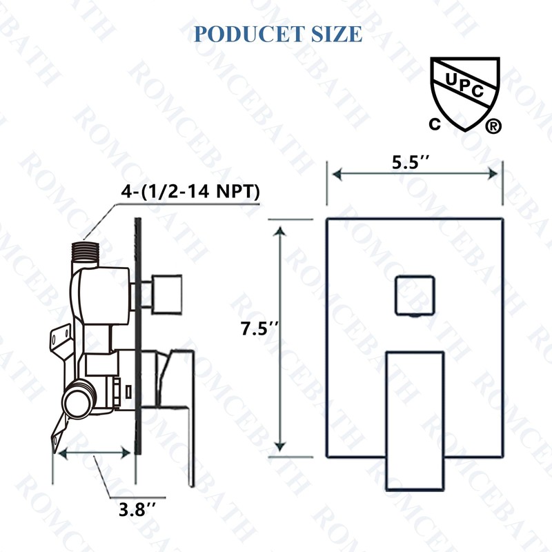 Wall Mount Shower Pressure Balance Mixer Valve,2 Function Shower Solid