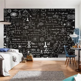 FLFK Peel and Stick Wall Murals Chalkboard 78.7"x59"-Self-Adhesive Wallpaper Poster Large Sticker Math Science Formulas for Bedroom Living Room Wall Decor