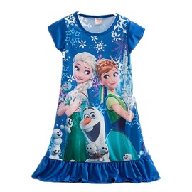 MCJS US Ship Little Girls Elsa Snow Queen Dress Toddler Kids Pajamas Dress Night Gown Anna Princess Clothes (Dark Blue, M)