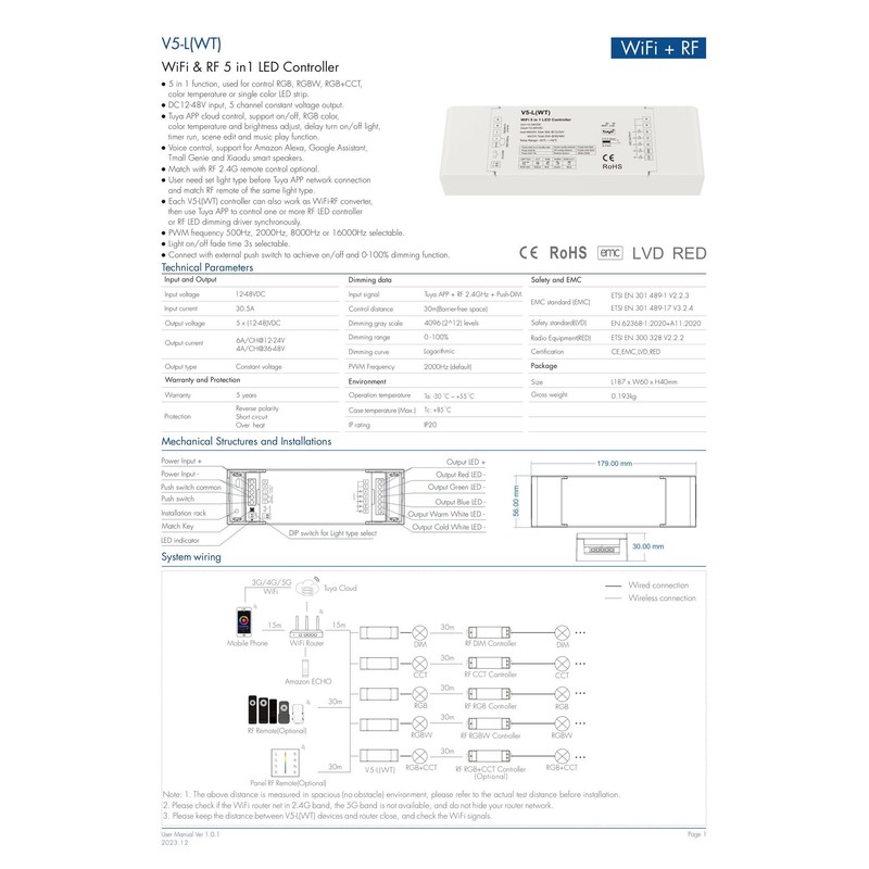 HEXIM 12-24V LED Controller & Remote Control - Wi-Fi 1/4
