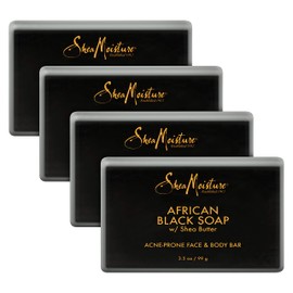 SheaMoisture Face and Body Bar for Oily, Blemish-Prone Skin African Black Soap Paraben Free, facial cleanser, 3.5 Ounce (Pack of 4)