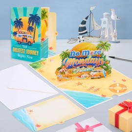 Wonder Fold 3D Pop-Up Card – Camper Van on Tropical Beach | Handcrafted Greeting Card for Retirement, Birthday, New Adventure, or Father’s Day | No More Mondays Island Design
