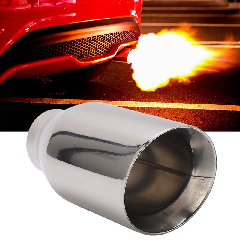 Single Outlet Exhaust Tip Silver Stainless Steel Beveled Mouth Straight