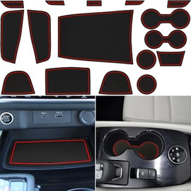 LOCOY Center Console Liner for Nissan Rogue Accessories 2021-2024 2025 2026, Cup Holder Mat, Door Pocket Pad, Coaster Trim, Non-Slip Dust Interior, Custom Rubber Decoration Insert (17 Pcs, Red Trims)