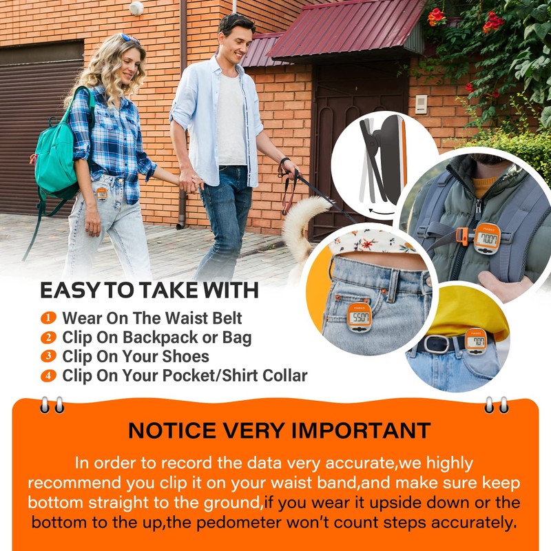 PINGKO Outdoor Multi-Function Portable Sport Pedometer Step/Distance/Calories/Counter Orange