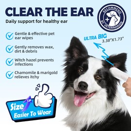 LATAVOLA Dog Ear Cleaner Wipes - Widen Ear Finger Wipes for Dogs & Cats, Remove Ear Wax, Debris, Relieve Ear Itching & Inflammation with Aloe and Calendula - 58 Count