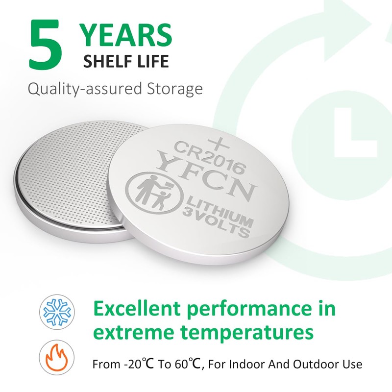 YFCN CR2016 Battery 3V Lithium Battery 10 Count Pack -