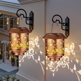 Mother Day Gifts for Mom, Solar Lantern Outdoor Waterproof Metal Butterfly Decor Birthday Gifts for Women, LED Decorative Light for Garden Patio Yard Lawn Backyard Front Porch（2 Pack