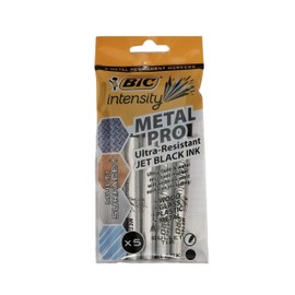 Bic Intensity Metal PRO Permanent Marker Ultra-Resistant Jet, Multi Surface, Fine Point, Black Ink, Bullet Point Pens For Wood, Glass, Plastic & Metal (5 PK)