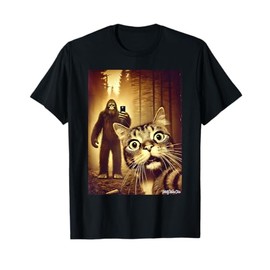 Totally Weird Tees Cat Sasquatch Selfie Funny Woods Bigfoot Art Unisex-Adults T-Shirt Black Small