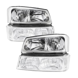 KAX Headlight Assembly,Chrome Headlights Fit for Silverado 1500;Silverado 3500;Silverado 2500 HD;Silverado 1500 Classic;Avalanche 1500;Silverado 2500 HD Clear Reflector Color Clear Lens Color