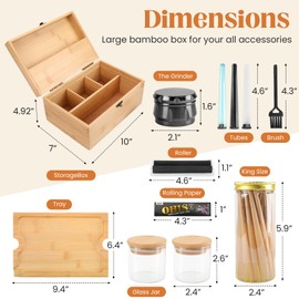 Coozyupper Large Bamboo Storage Box with Removable Tray Kit - Decorative Box Set, Glass Jars, and Accessories Wooden Storage Kit and Accessories Tool.Birthday Gifts.