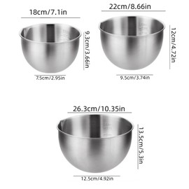 Eidoct Mixing Bowls 3 Pieces Stainless Steel Mixing Bowl Set, Measuring Marking Mixing Bowls, Nesting Metal Bowl for Baking Cooking Food Preparing,Bowl Dishwasher Safe 1.5L/ 3L/ 5L
