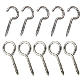 Uayeatye Stainless Steel Screw Hooks, Eye Hook Screws M5 2.5” Screw in Eye Hooks Heavy Duty Metal Ceiling Outdoor Hooks Screw Hanger 5 pcs Open Loop Hanger Hooks + 5 pcs Close Loop Wood Hooks-10 PCS