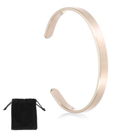 MECCANIXITY Stainless Steel Cuff Bracelet, 6mm Flat Thin Adjustable Open Cuff Bangle Engravable Bracelet Chain with Bag for Mens Womens Christmas Anniversary Jewelry Gift(Rose Gold)