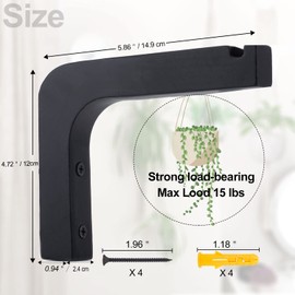 Oradrem 2 Pack 5.9 inch Wooden Wall Hooks for Hanging Plants,Lanterns,Flower Bracket,Wind Chimes,Bird Feeders,Macrame Plant Hangers,Black