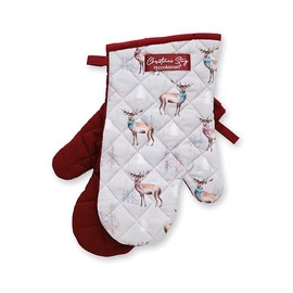 Cooksmart British Designed Christmas Gauntlet Oven Gloves | Festive oven Gloves For All Type of Kitchens | Oven Mitts For Men & Women - Christmas Stag