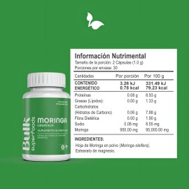 Suplemento Moringa Orgánico 60 Cápsulas De 500 Mg Bulk Superfoods 100% Natural Sin Gluten Apto Dieta Keto | Suplemento Alimenticio A Base De Moringa Orgánico En Cápsulas