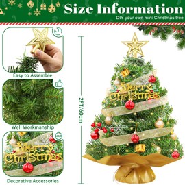FOTSHARER Mini Christmas Tree Green 2FT Christmas Tree Artificial Small Xmas Tree with Ornaments Table Top Christmas Tree for DIY Little Christmas Tree for Table Holiday Tabletop Tree for Desk Office