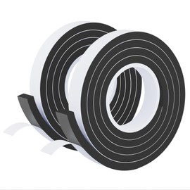 Weather Stripping Door Seal Black,1Inch Wide X 3/8Inch Thick,Air Conditioner Window Seal,Self Adhesive Foam Tape High Density Foam Sealing Strip,Soundproof Foam Tape Roll,2 Rolls Total 13.2Ft