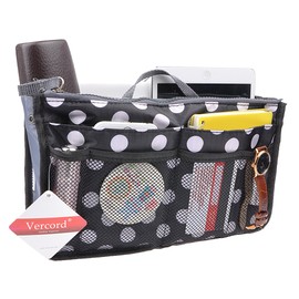 Vercord Purse Organizer,Insert Handbag Organizer Bag in Bag Black dot S