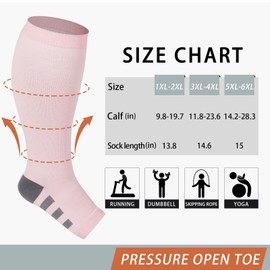 Abodhu Plus Size Compression Socks Open Toe Compression for Women& Men 15-20mmHg Wide Calf Knee High Toeless Compression Sock