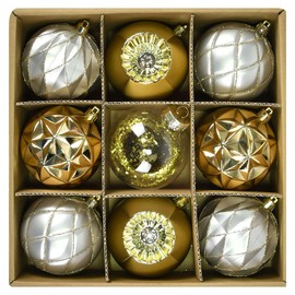 Beinhome 9pcs 8cm Christmas Baubles ornament set Christmas Tree Decorations, Large Silver and Gold Christmas Tree Baubles Shatterproof Plastic Hanging Ball Bulk for Xmas Home Party Festival Decor