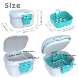 ARGOMAX Leak Proof Denture Bath Cup, Portable Soaking Denture Box, Denture Bath Case with Strainer, for Dentures and Braces, Upgraded Version with Storage Compartment (White + Cyan).