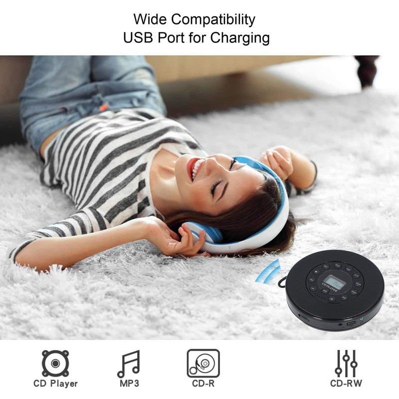 Portable CD Player, Compact Bluetooth CD Player with Speaker, Anti-Skip,