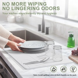 Vorisebo Large Stone Drying Mat for Kitchen Counter, 24" × 16" Diatomite Dish Drying Mat, Quick Dry Stone Mats, Ultra Absorbent Natural Diatomaceous Earth Mats for Dished, Bottles, White