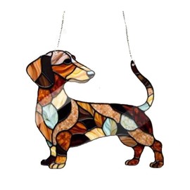 Moqqeu Dachshund Dog Glass Window Hanging Ornament 9CM