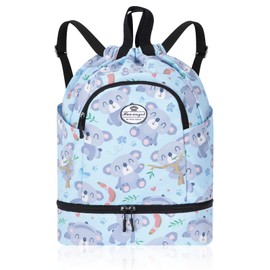 HUA ANGEL Lightweight Drawstring Backpack with Shoe Compartment, Waterproof for Sports Gym Travel Swimming Basketball Soccer, Koala, Sporty