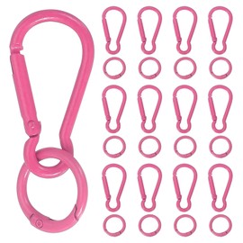 uxcell 20 Pcs Spring Snap Clip, Spring Snap Key Chain Hook with O Ring, Multipurpose Candy Color Quick Link Keychain Clips Buckle for DIY Lanyard Crafts Camping Backpacking, Rose Red