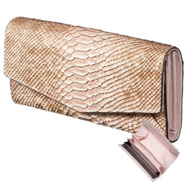 [VOICE] Align Italy Atema Company Cowhide Anaconda Diamantina Women's Flap Long Wallet Elegant Python Embossed Money Luck Enhancement Present Use Gift Box Included, PINK